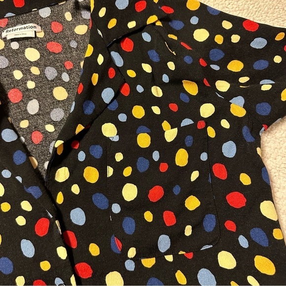Reformation Cuba Top in Fiesta Black Polka Dot Button Front Boxy Mid Century Mod - Picture 9 of 12